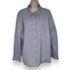 Duck Head Woman Gingham Plaid Check Blue Cream Long Sleeve Button Front Shirt 2X